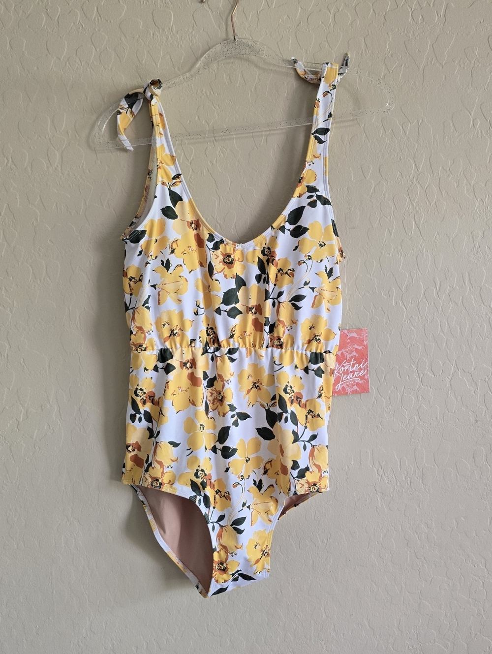 Kortni Jeane Yellow Floral One Piece Swimsuit Size Large New